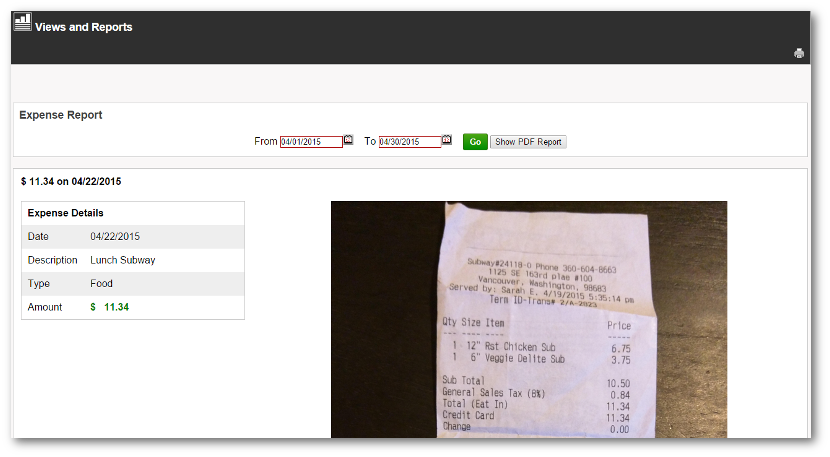 Expense Report with Receipts Preview