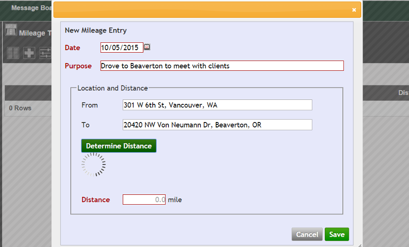 New Mileage Entry